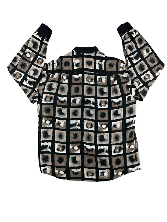 Camicia Donna Vintage Bodoni Nero e Marrone Fantasia Geometrica - abbigliamento e vestiti vintage