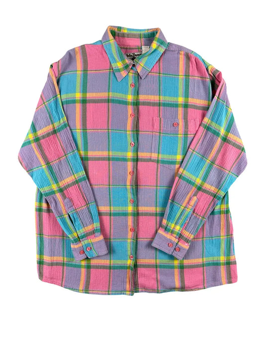 Camicia Donna Vintage John Baner Fantasia a Quadri Multicolore - abbigliamento e vestiti vintage