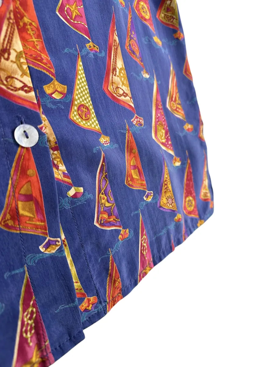 Camicia Vintage Donna Fantasia Marinaresca 100 Cupro Blu e Rosso