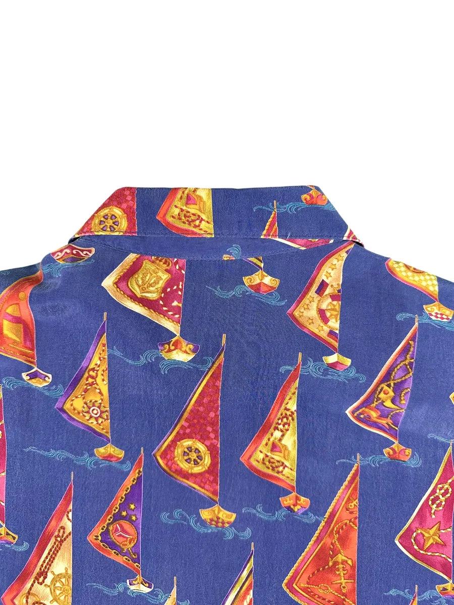 Camicia Vintage Donna Fantasia Marinaresca 100 Cupro Blu e Rosso